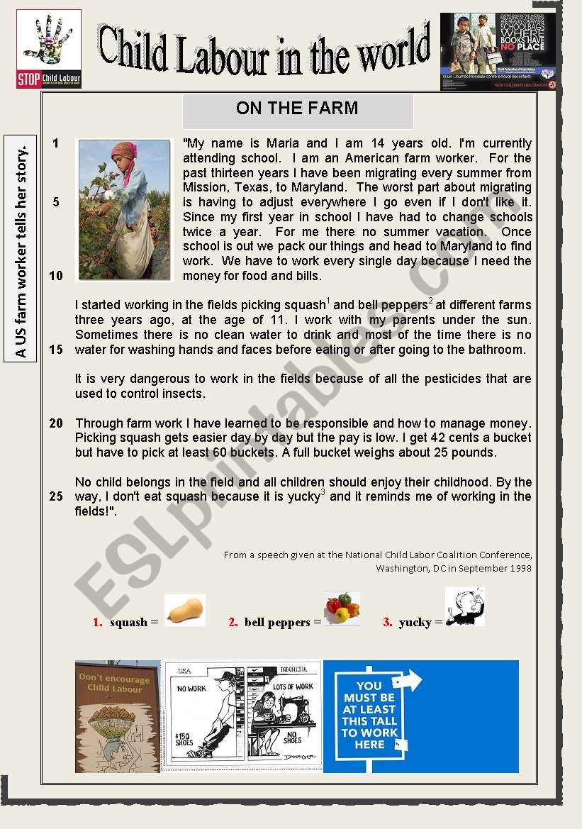 Child Labour In The World Reading ESL Worksheet By Karagozian