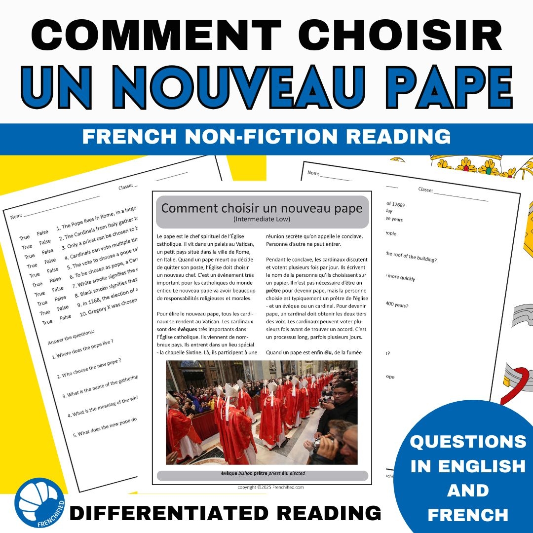 Choosing A New Pope French Reading Comprehension Activity