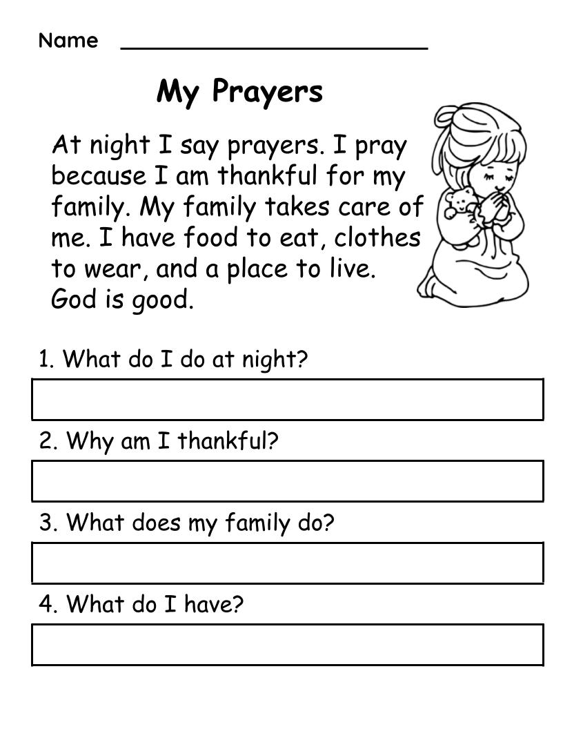 Christian Reading Comprehension Worksheet 1 Prayer God Grade Made By Teachers