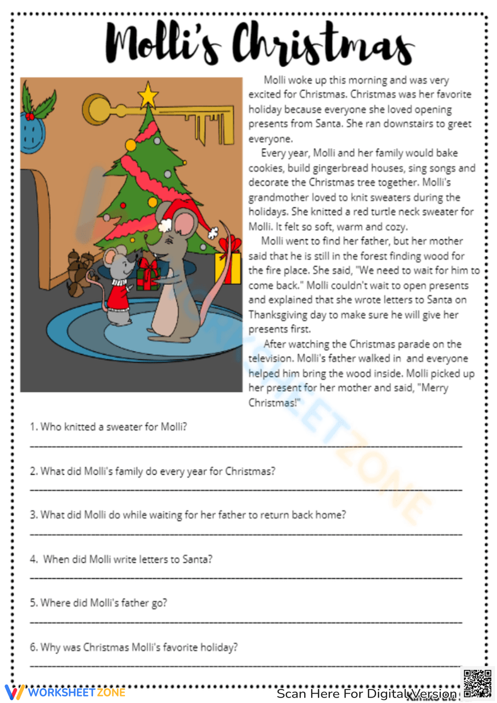 5Th Grade Christmas Reading Comprehension Worksheets