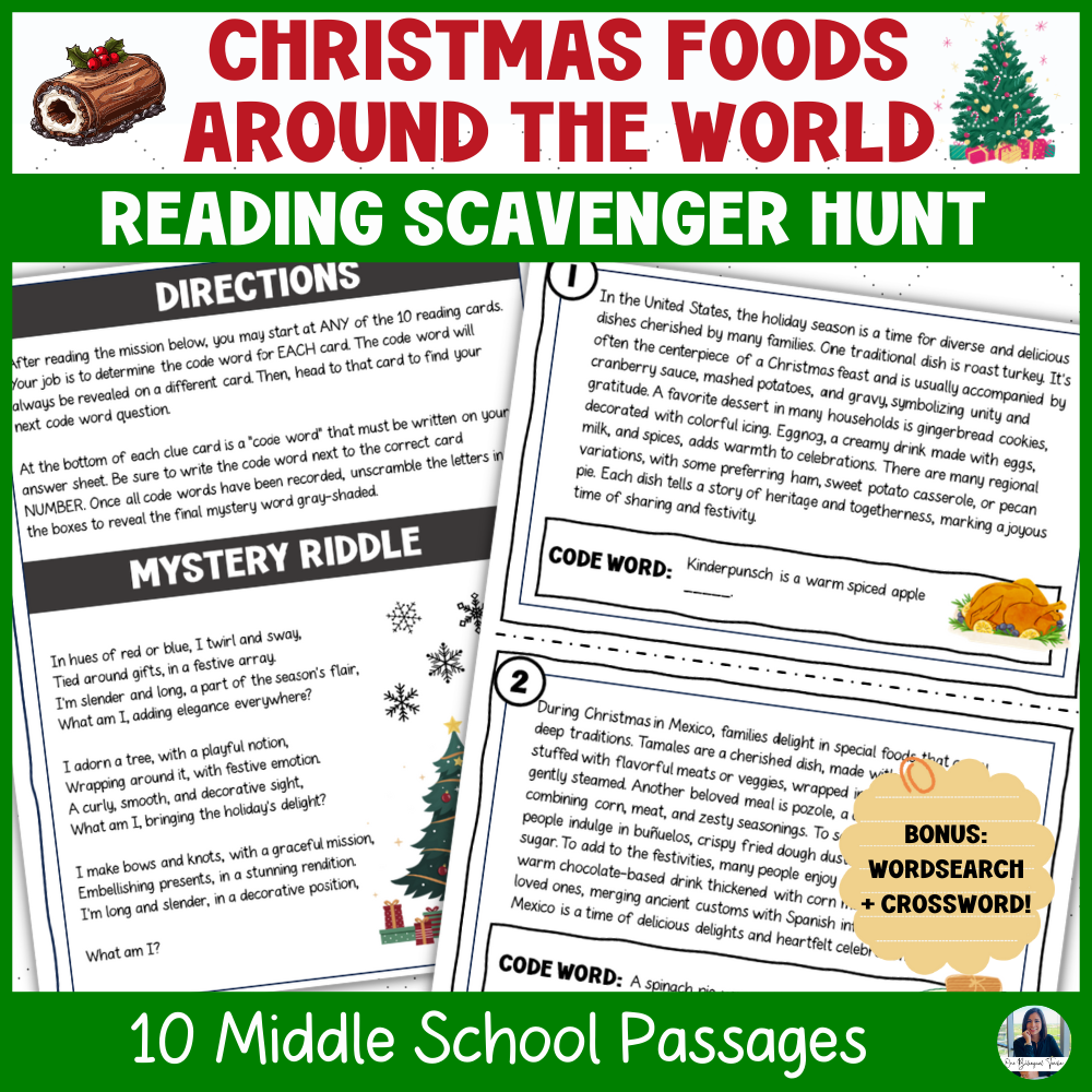 Christmas Foods Reading Comprehension Activities For 6th 7th 8th Grades Classful