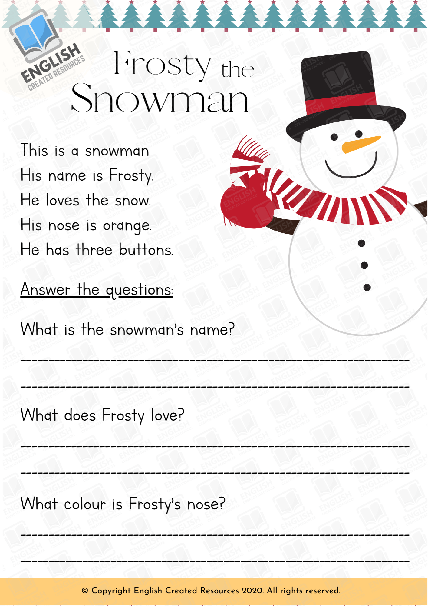 Christmas Reading Comprehension Grade 1 English Created Resources Worksheets Library