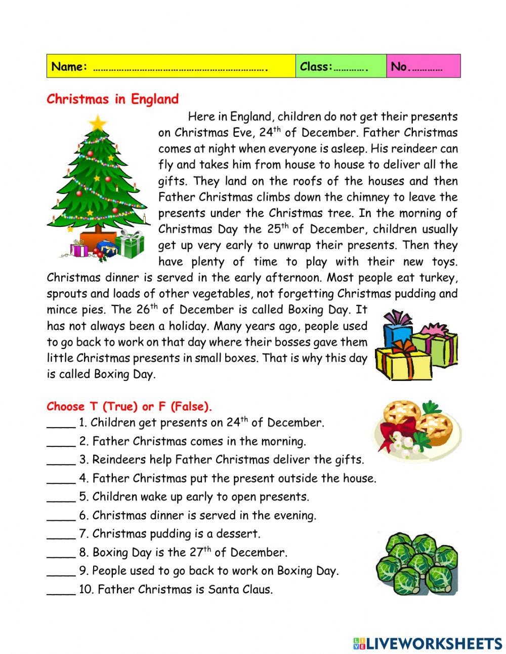 Christmas Reading Comprehension Online Exercise For Live Worksheets Worksheets Library