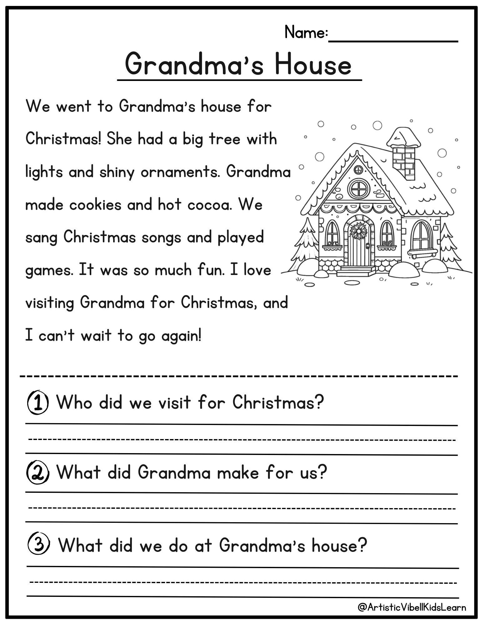Christmas Reading Comprehension Worksheets Grade 1