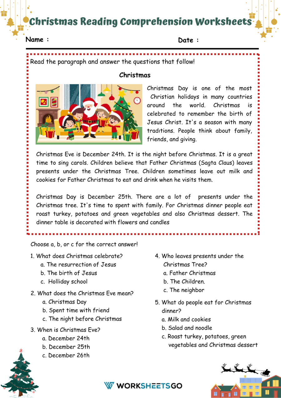 Christmas Reading Comprehension Worksheets 3Rd Grade