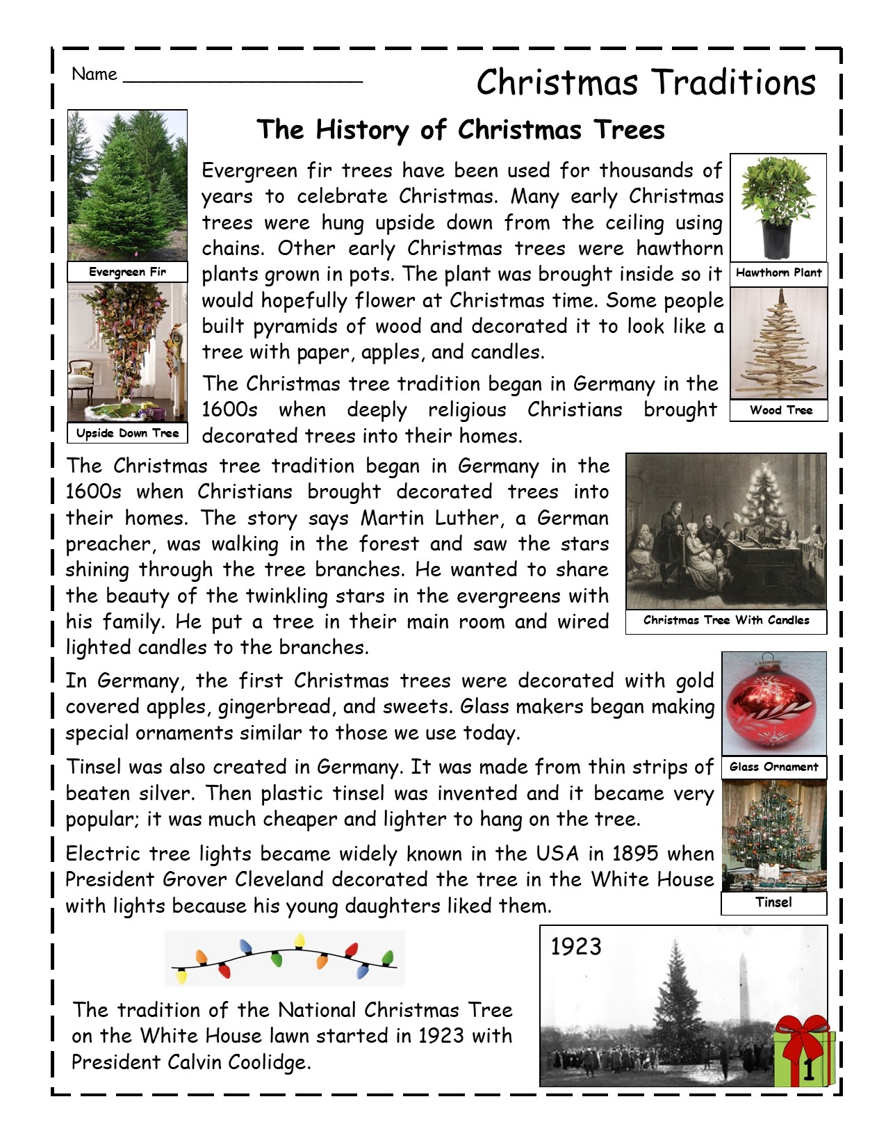 8Th Grade Christmas Reading Comprehension Worksheets