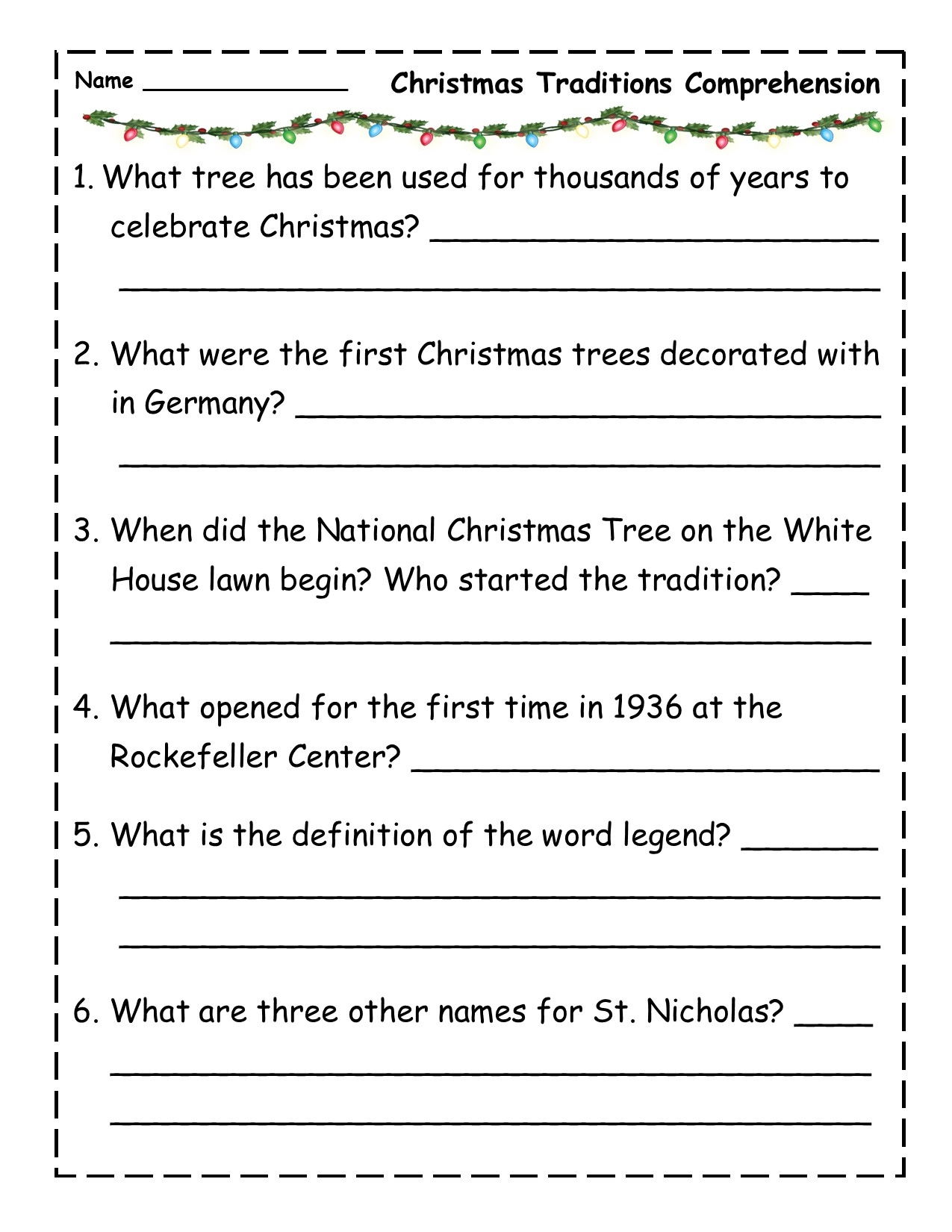 Easy Christmas Reading Comprehension Worksheets