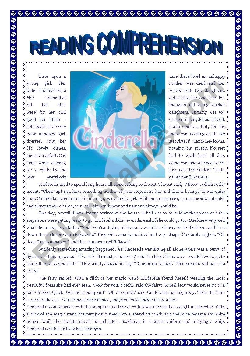 Cinderella Reading Comprehension ESL Worksheet By Bybyana