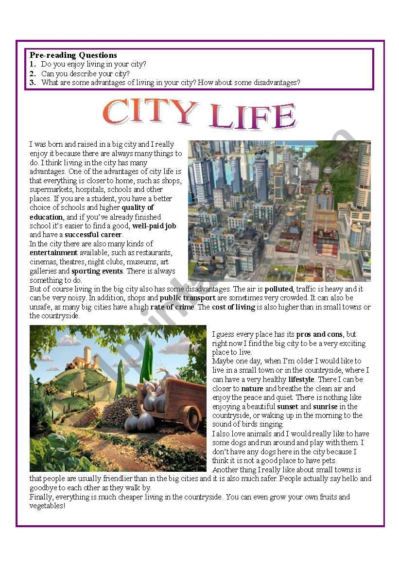 City Life ESL Worksheet By Gabrielsax