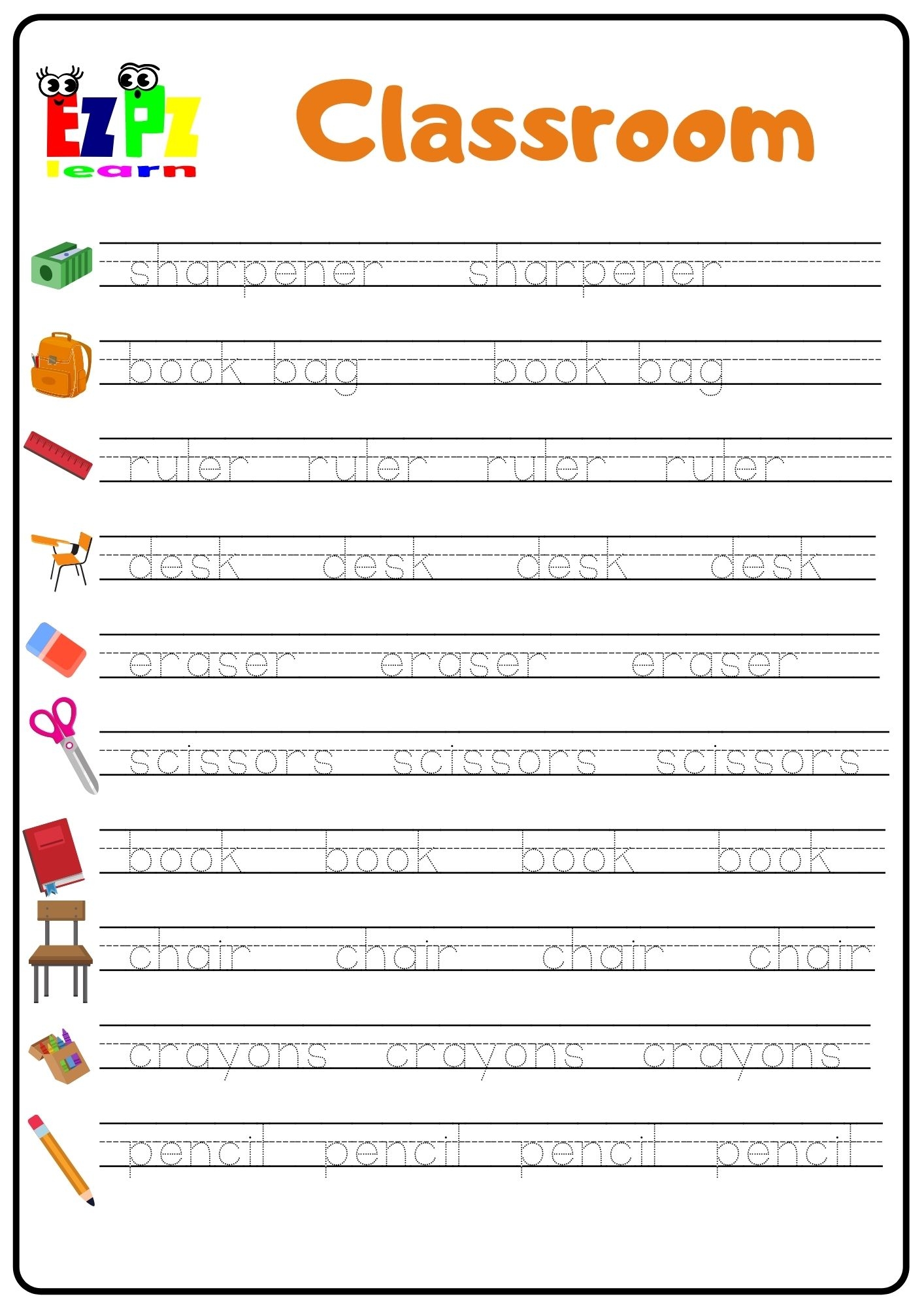 Free Printable Worksheets Classroom Objects