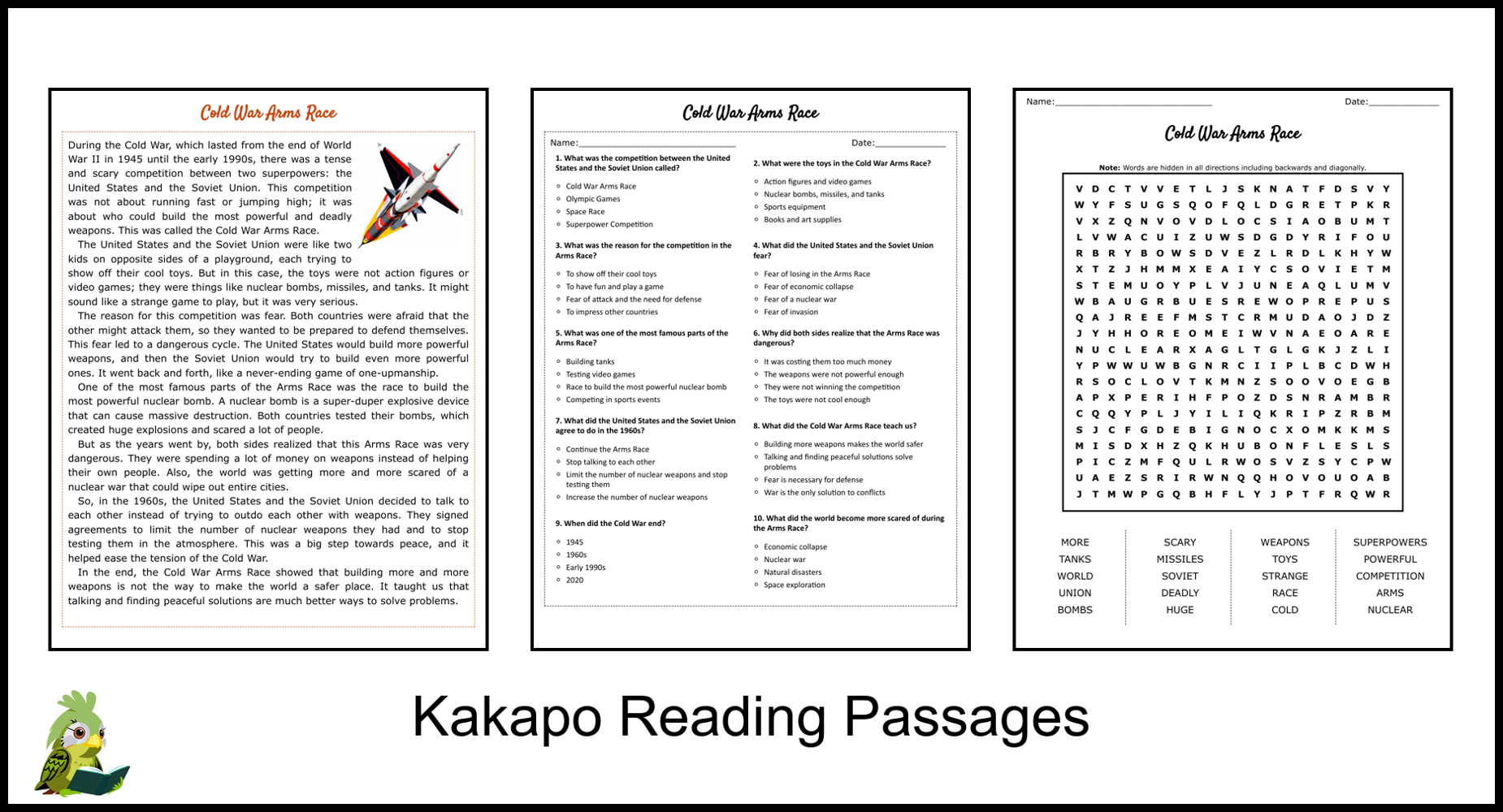 Cold War Arms Race Reading Comprehension And Word Search Teaching Resources