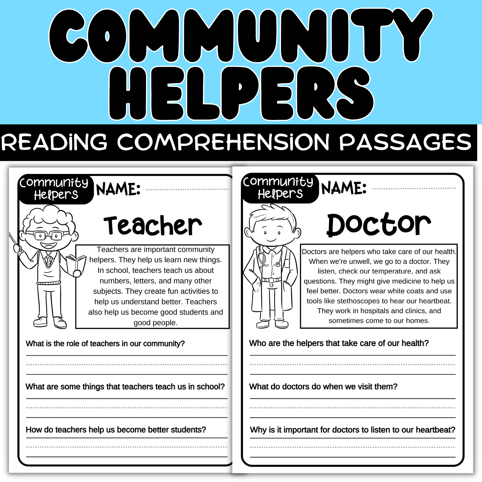 Community Helpers Social Studies Reading Comprehension Read answer And Color Made By Teachers