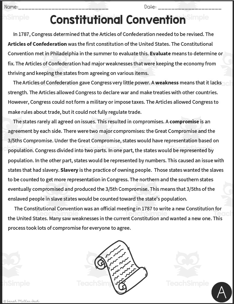 Constitutional Convention Reading Packet By Teach Simple Constitutional Convention Reading Packet By Teach Simple