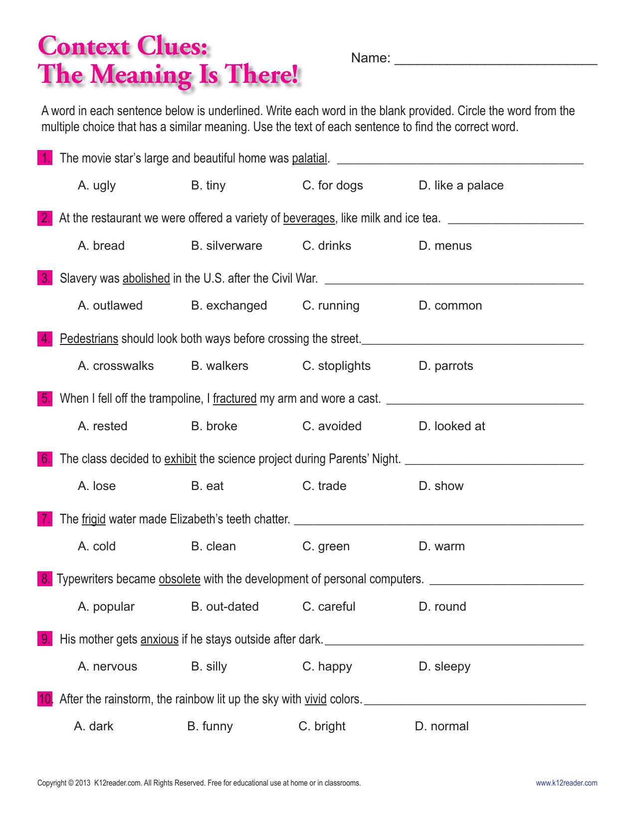 Context Clues Worksheets Reading Comprehension Activitiesk12Reader