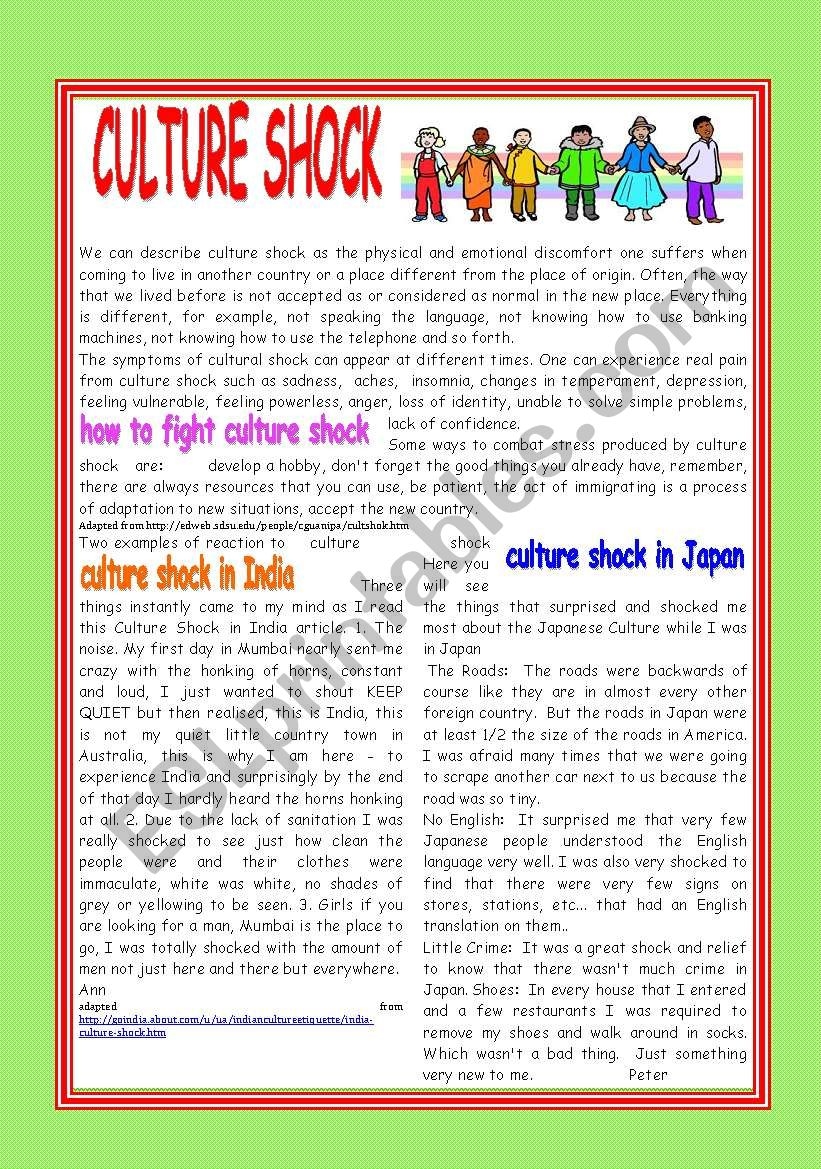 CULTURE SHOCK ESL Worksheet By Patties