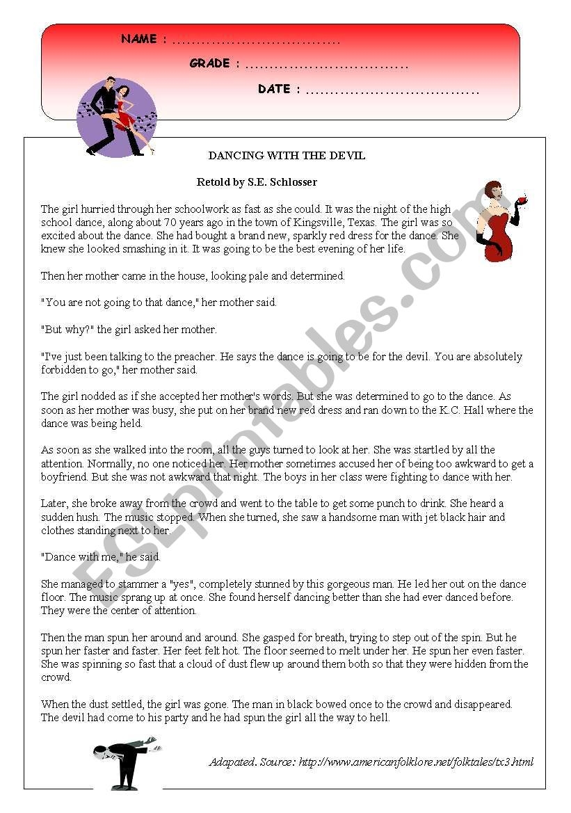 Dancing With The Devil Reading Comprehension ESL Worksheet By Firstime