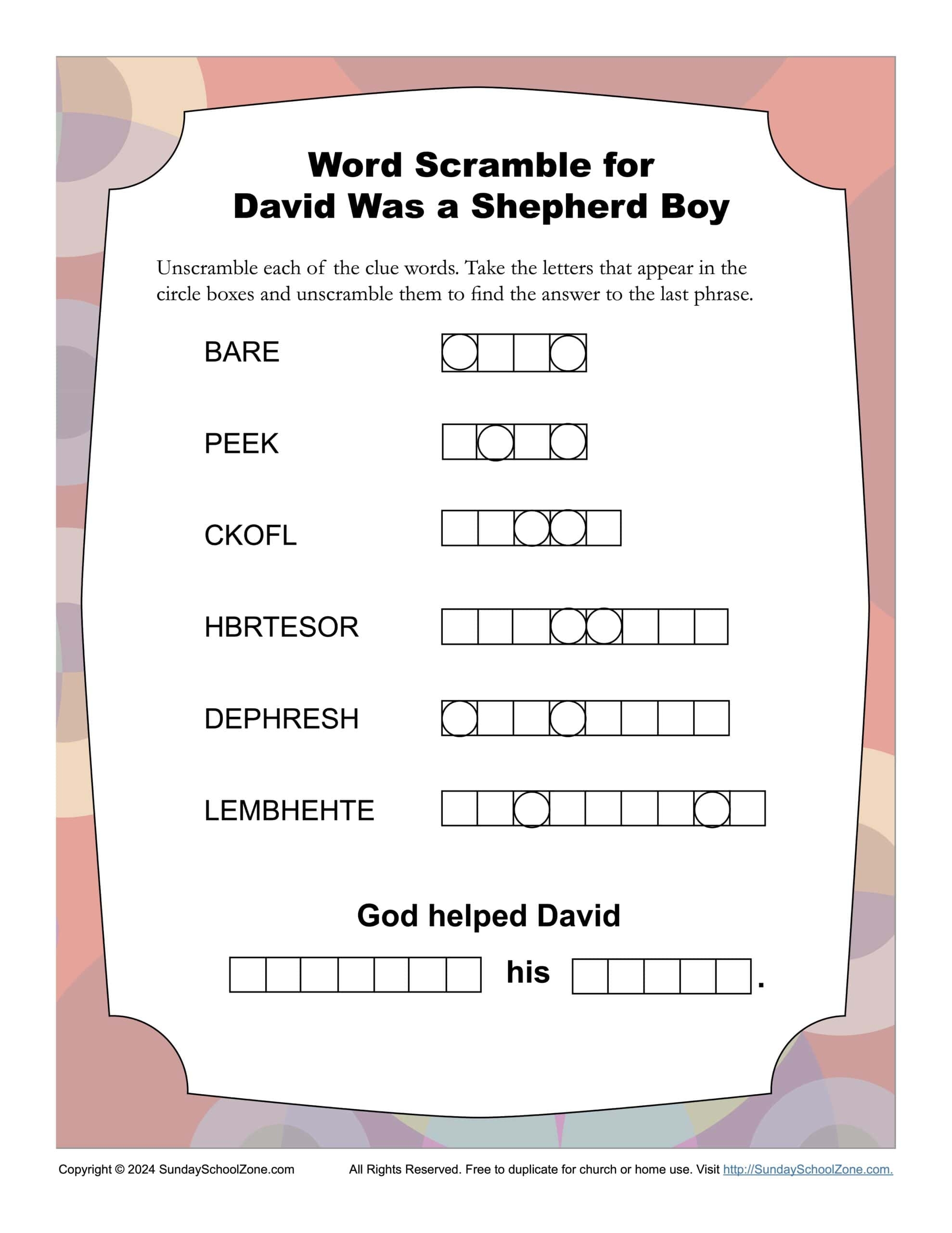 Free Printable David Worksheets For Kids