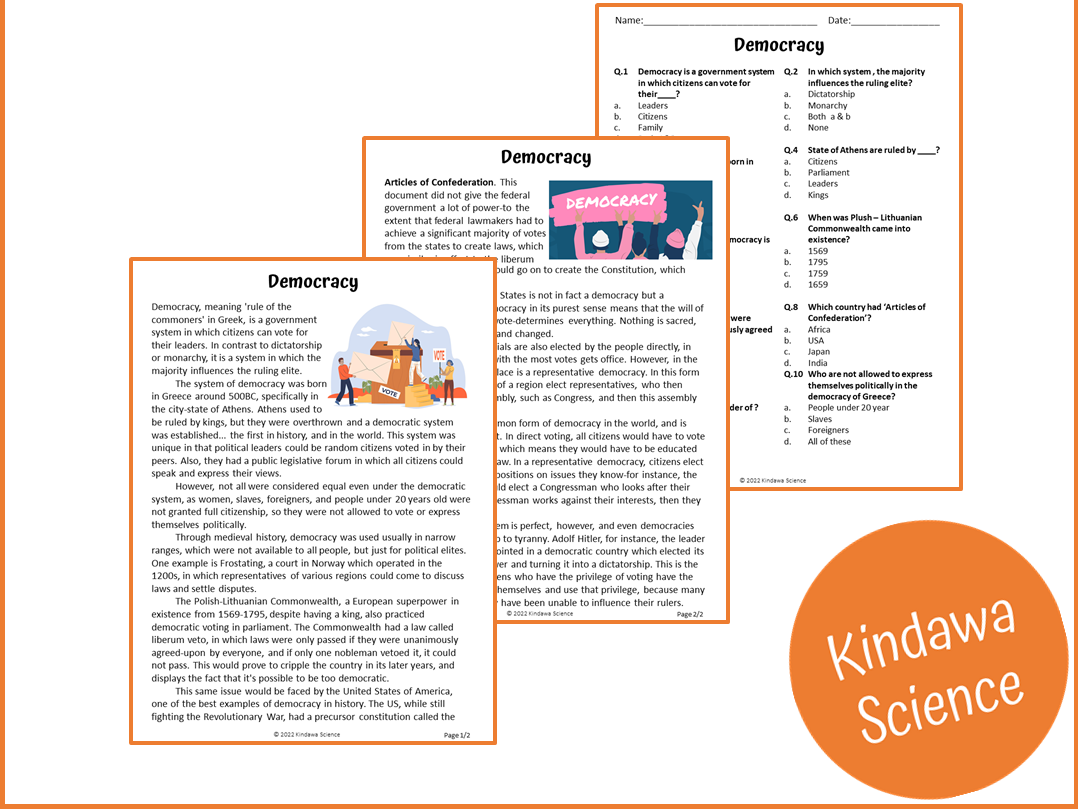 Democracy Reading Comprehension Worksheets