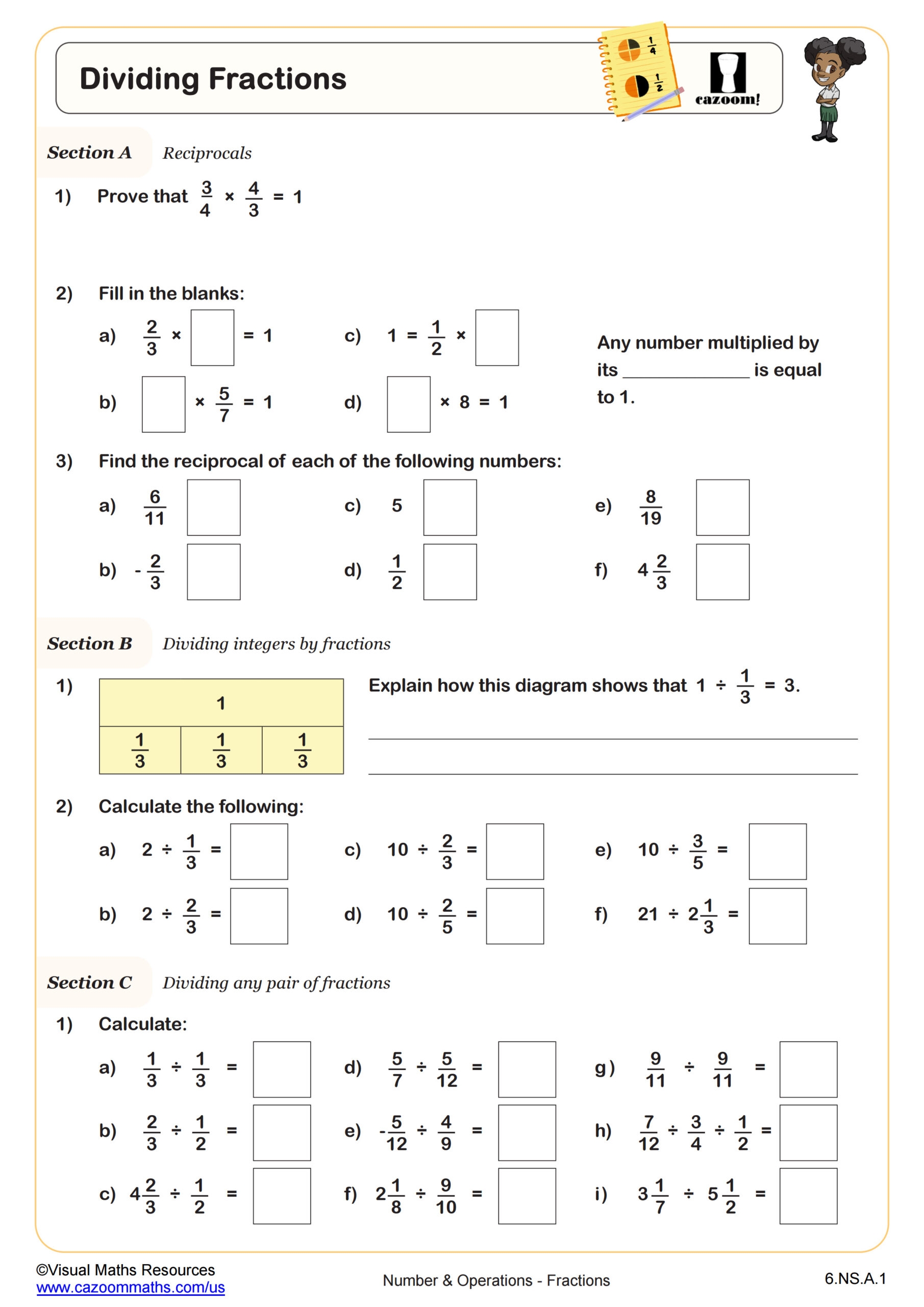 Dividing Fractions Printable Free Worksheet
