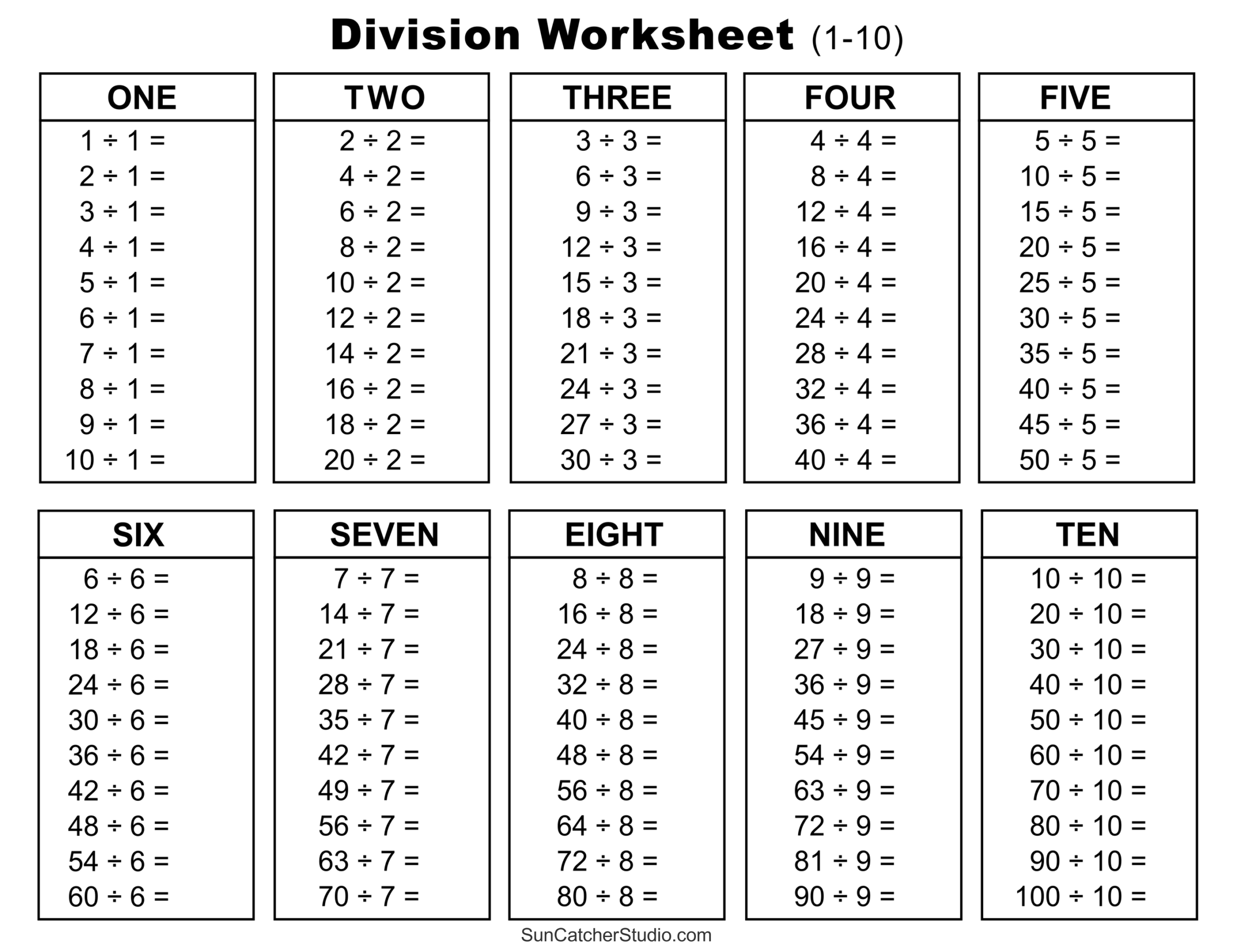 Division Worksheet Printable Free