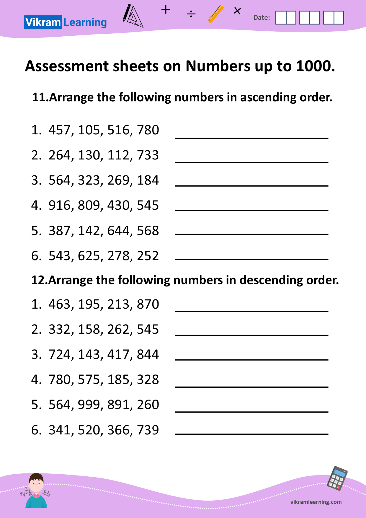 Free Printable Worksheets Ascending Descending Order