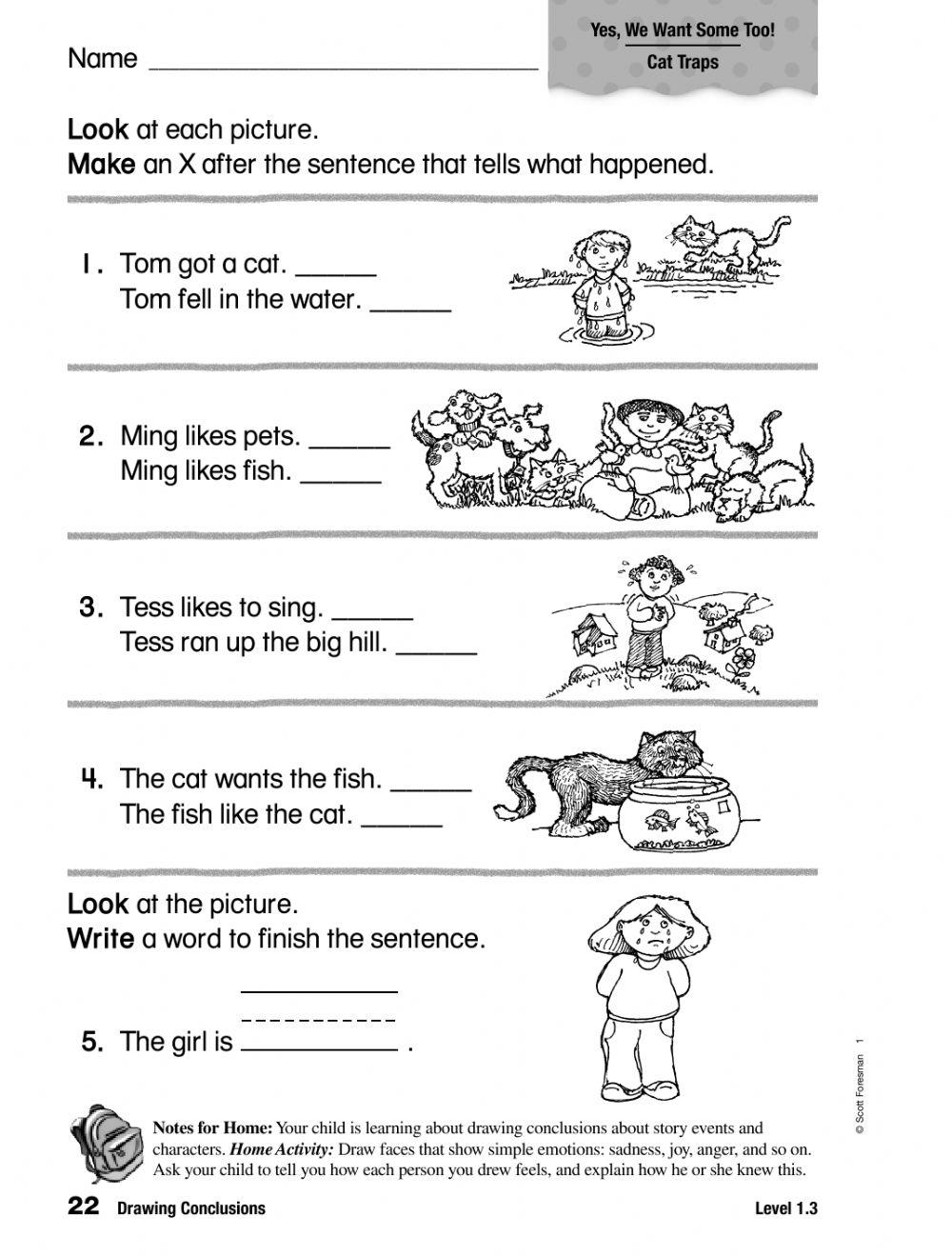 Free Reading Comprehension Worksheets Drawing Conclusions