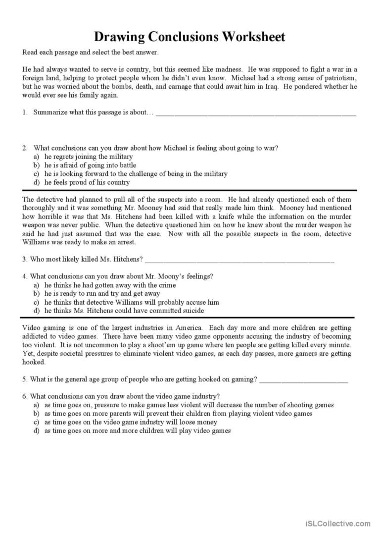 Drawing Conclusions Reading For Deta English ESL Worksheets Pdf Doc