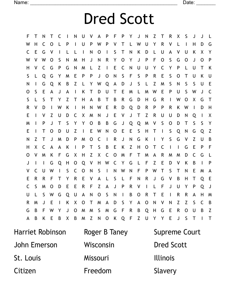 Dred Scott Word Search WordMint