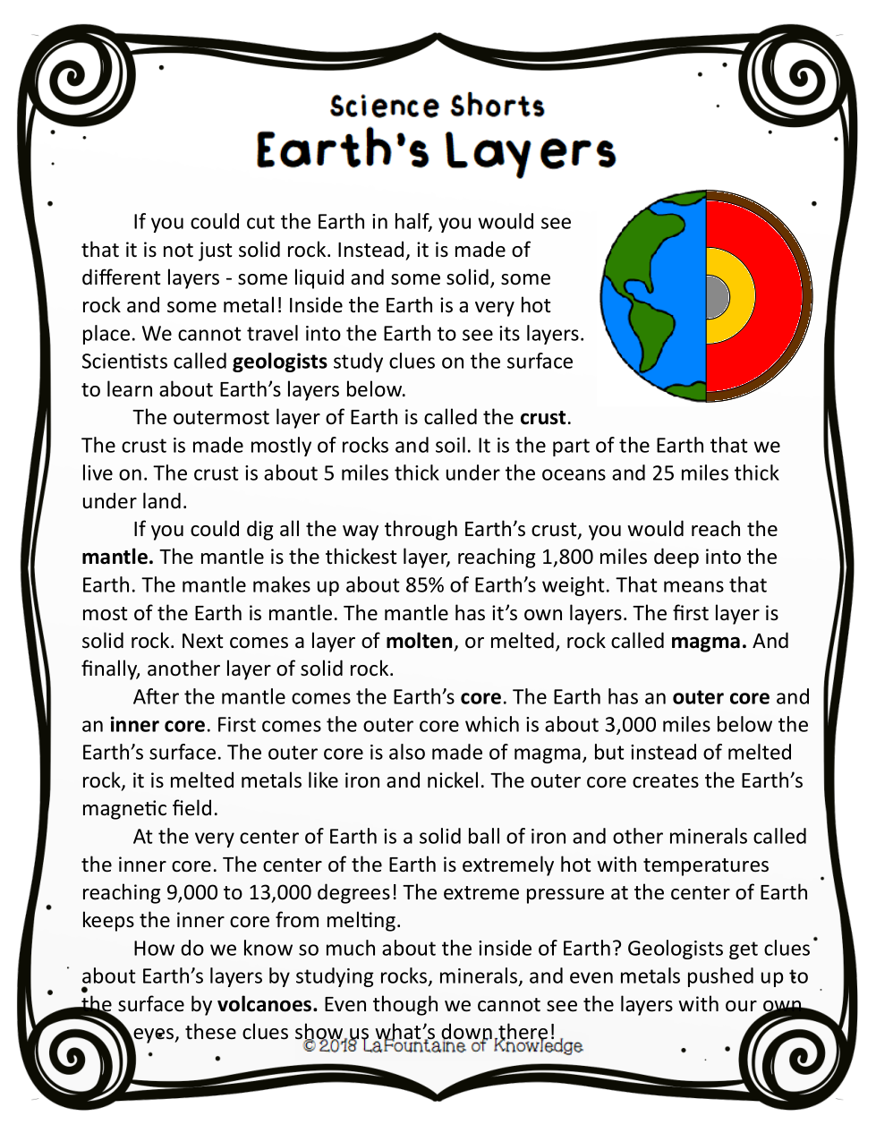 Earth Reading Comprehension Worksheet