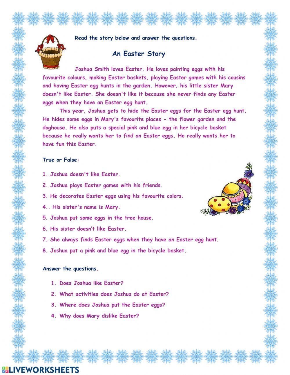 Easter Reading Comprehension Worksheets Grade 3