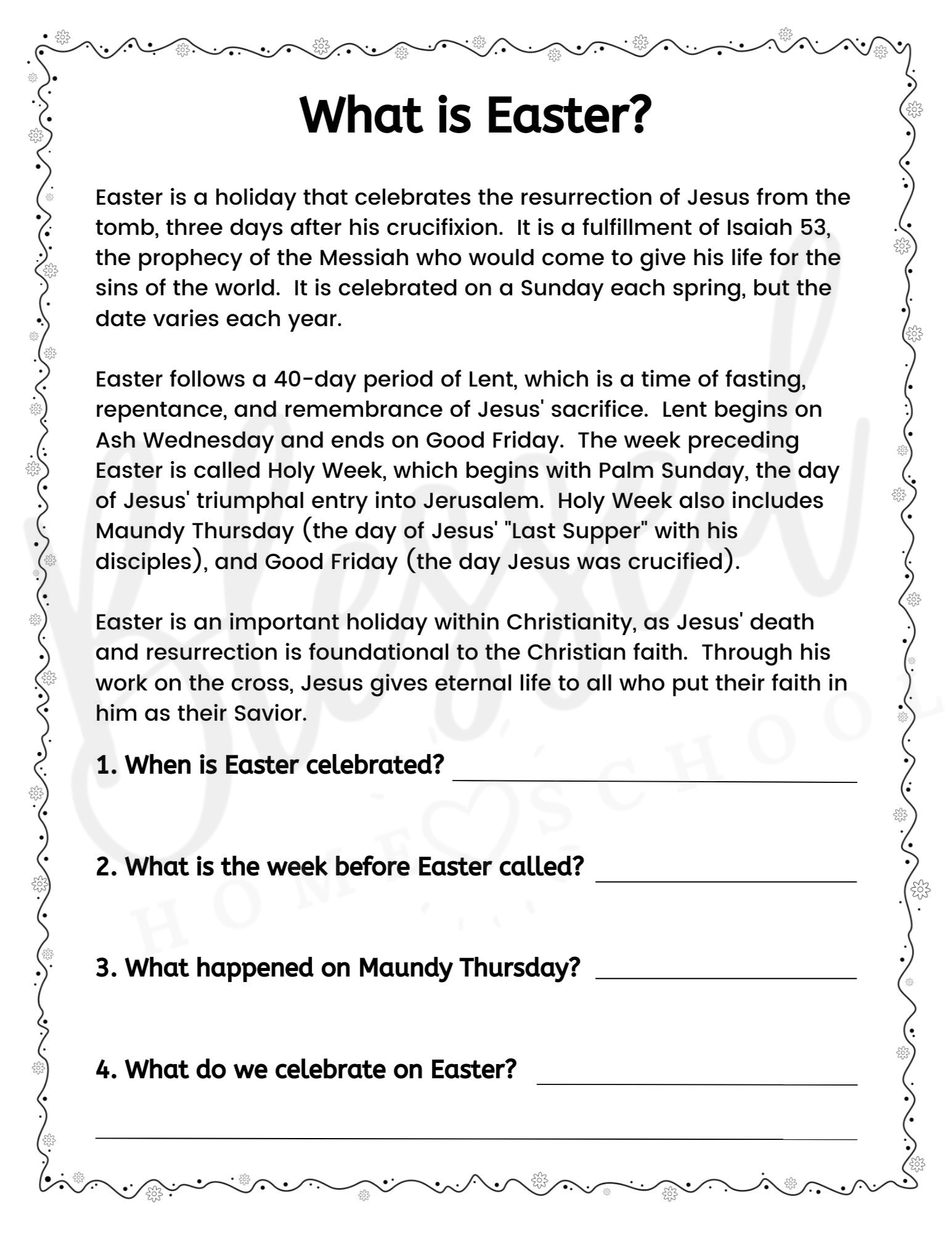4Th Grade Easter Reading Comprehension Worksheets