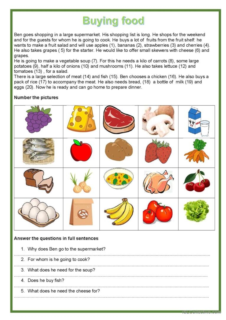 Food Reading Comprehension Worksheets Pdf Food Reading Comprehension Worksheets Pdf