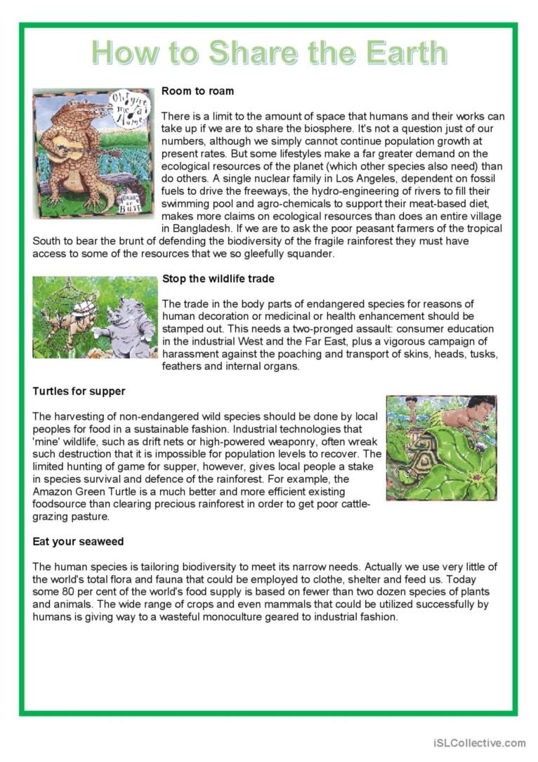 Ecology How To Share The Earth Gen English ESL Worksheets Pdf Doc
