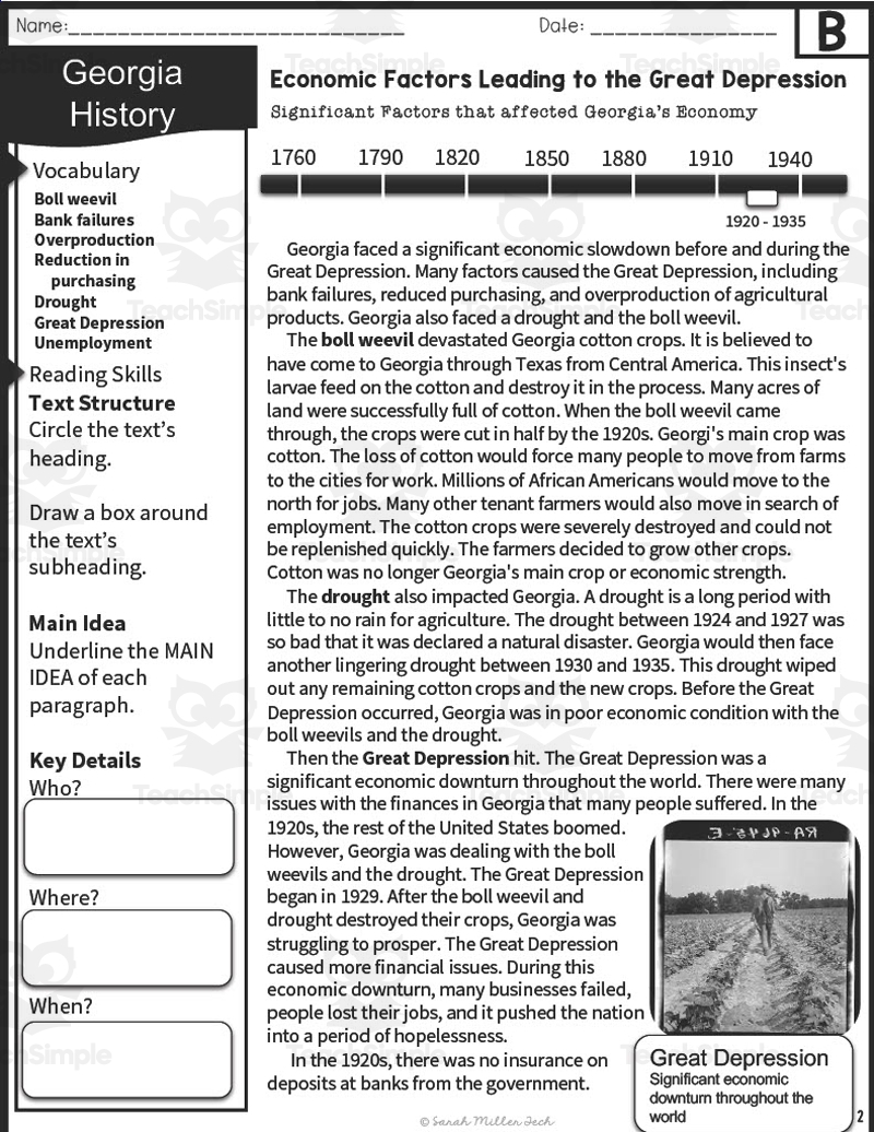 Economic Events The Great Depression Reading Packet By Teach Simple