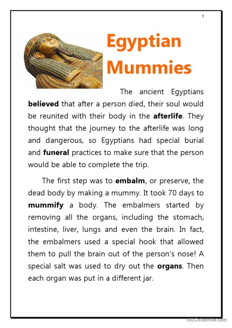 Esl Worksheets Egypt Reading Comprehension