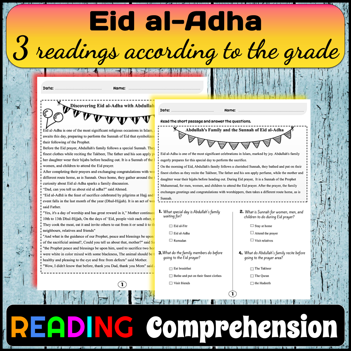 Eid Al Adha Reading Comprehension Worksheets By Grade Level Islamic Holiday Made By Teachers