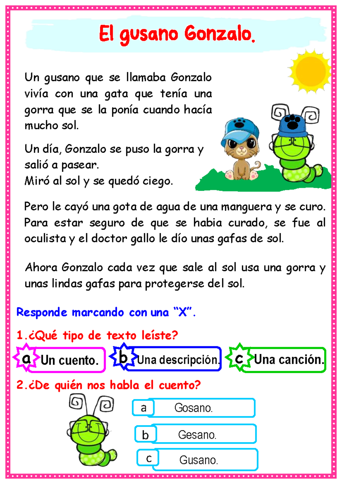 El Gusano Gonzalo Lectura Un Gusano Que Se Llamaba Gonzalo Viv a Con Una Gata Studocu