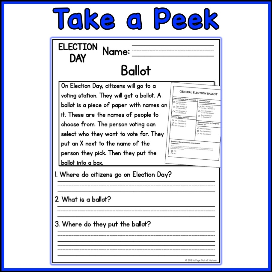 Election Day Holidays Reading Comprehension Passages K 2 Made By Teachers