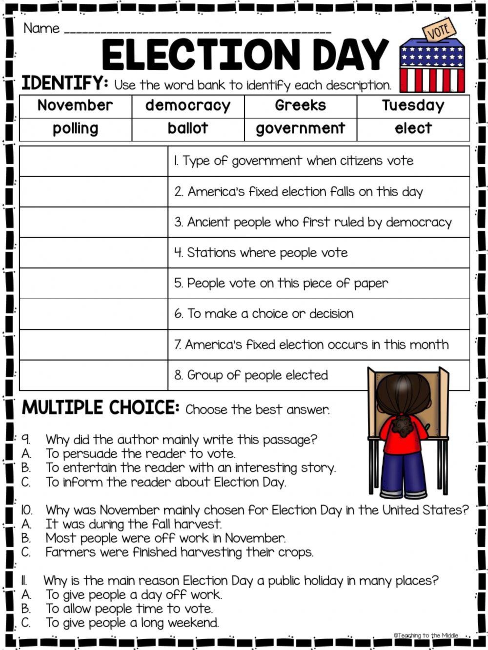 Election Day Reading Comprehension Worksheet Free