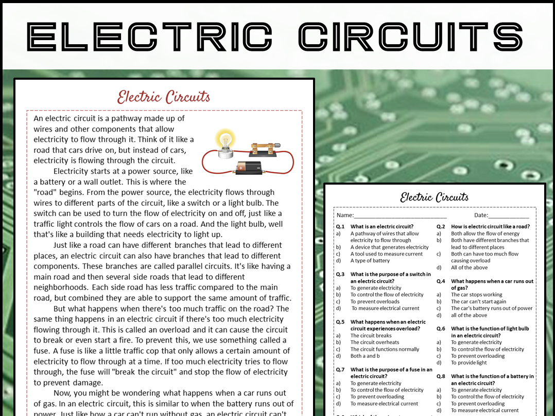 Electric Circuits Reading Comprehension Passage And Questions PDF Teaching Resources