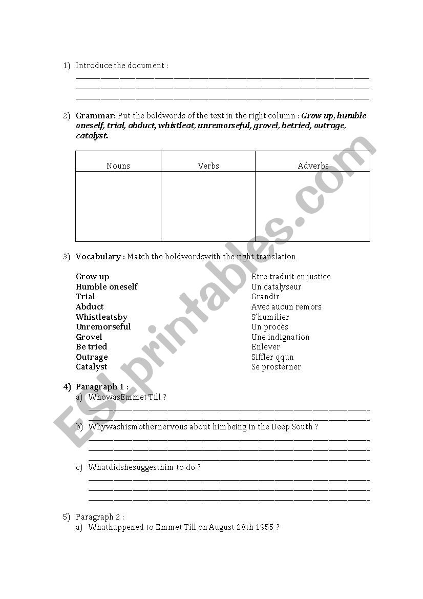 Emmett Till Reading Comprehension Worksheet Pdf