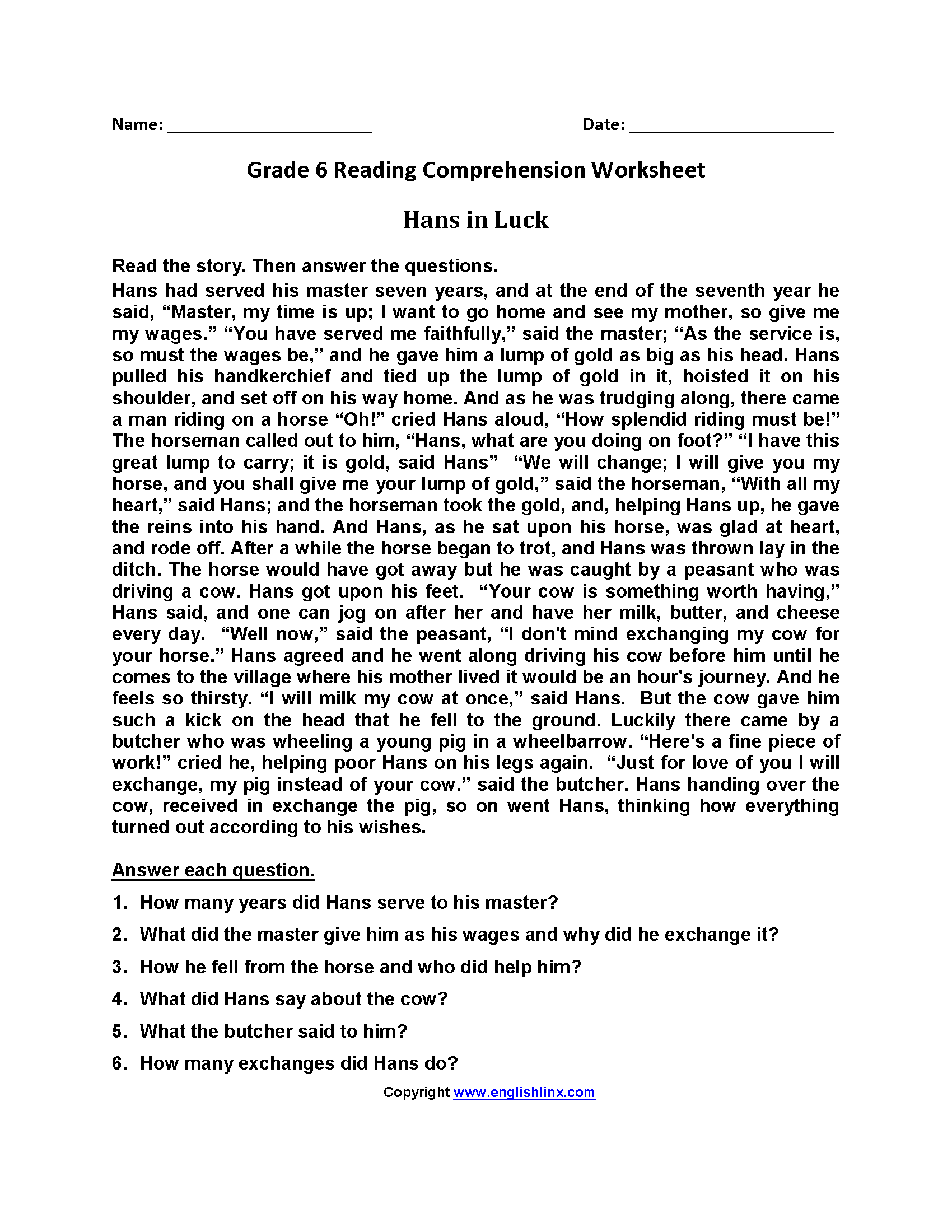 Engage And Excel 6th Grade Reading Comprehension Worksheets For Skillful Readers