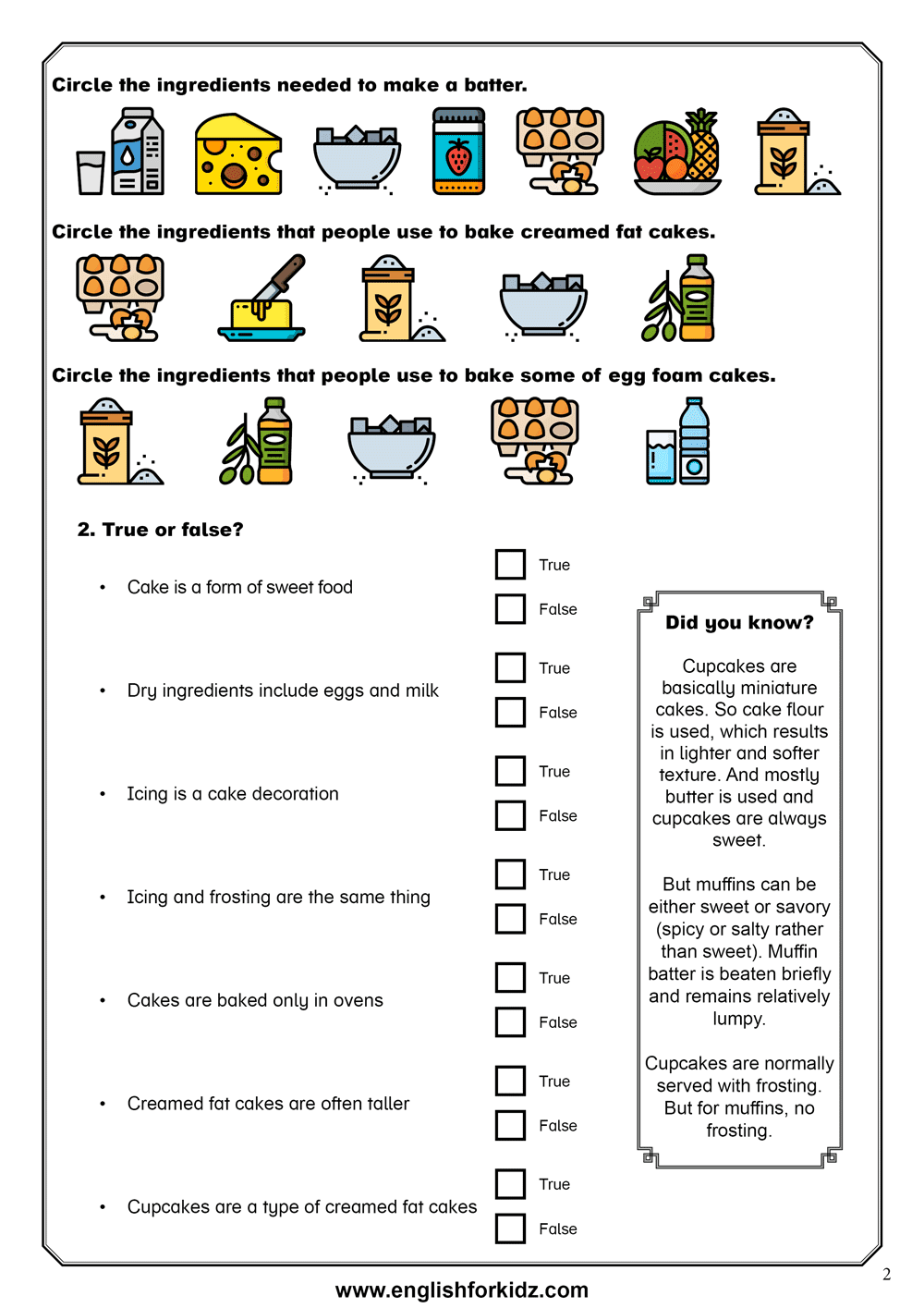 Esl Food Reading Comprehension Worksheets