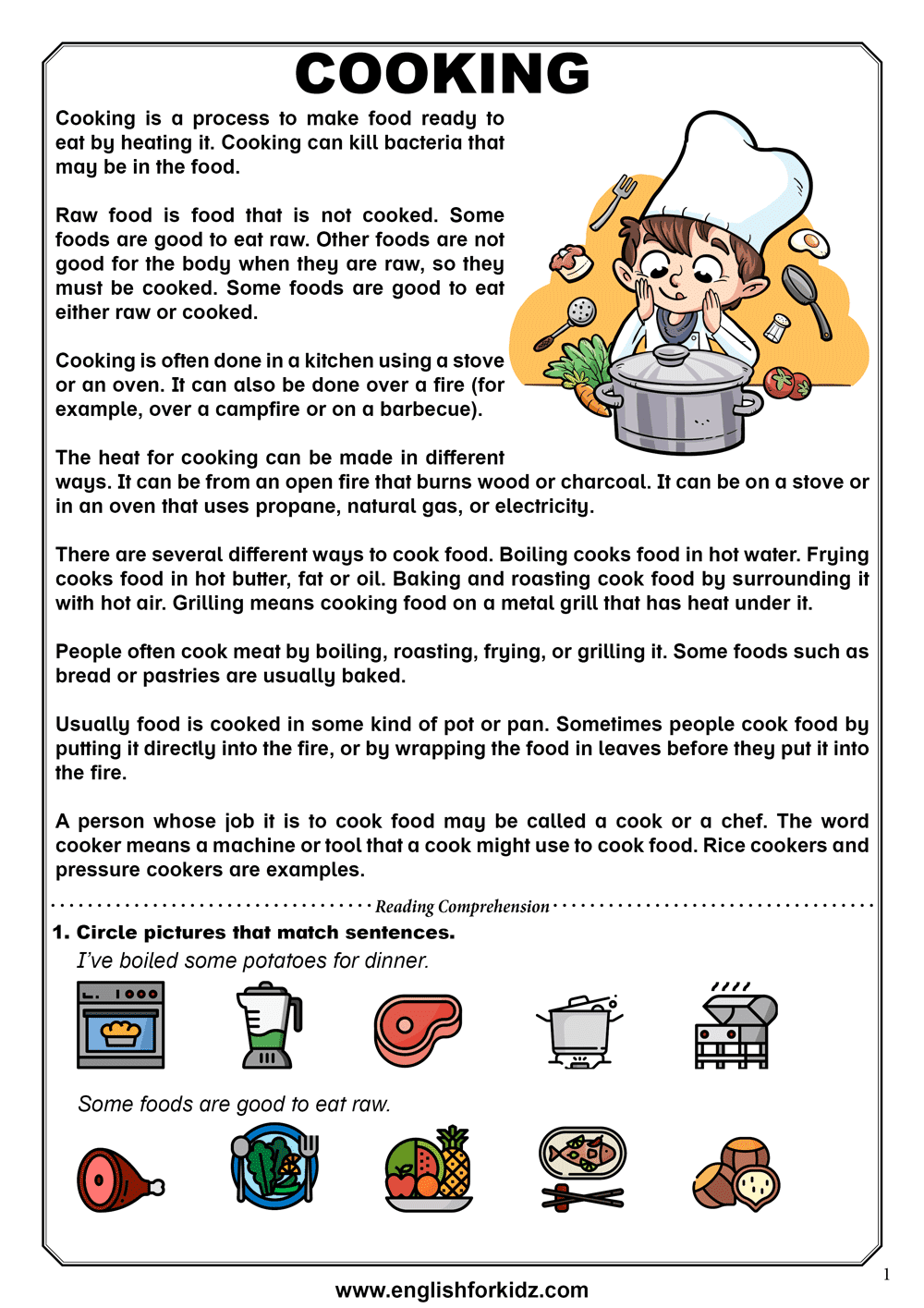 Esl Worksheets Food Reading Comprehension