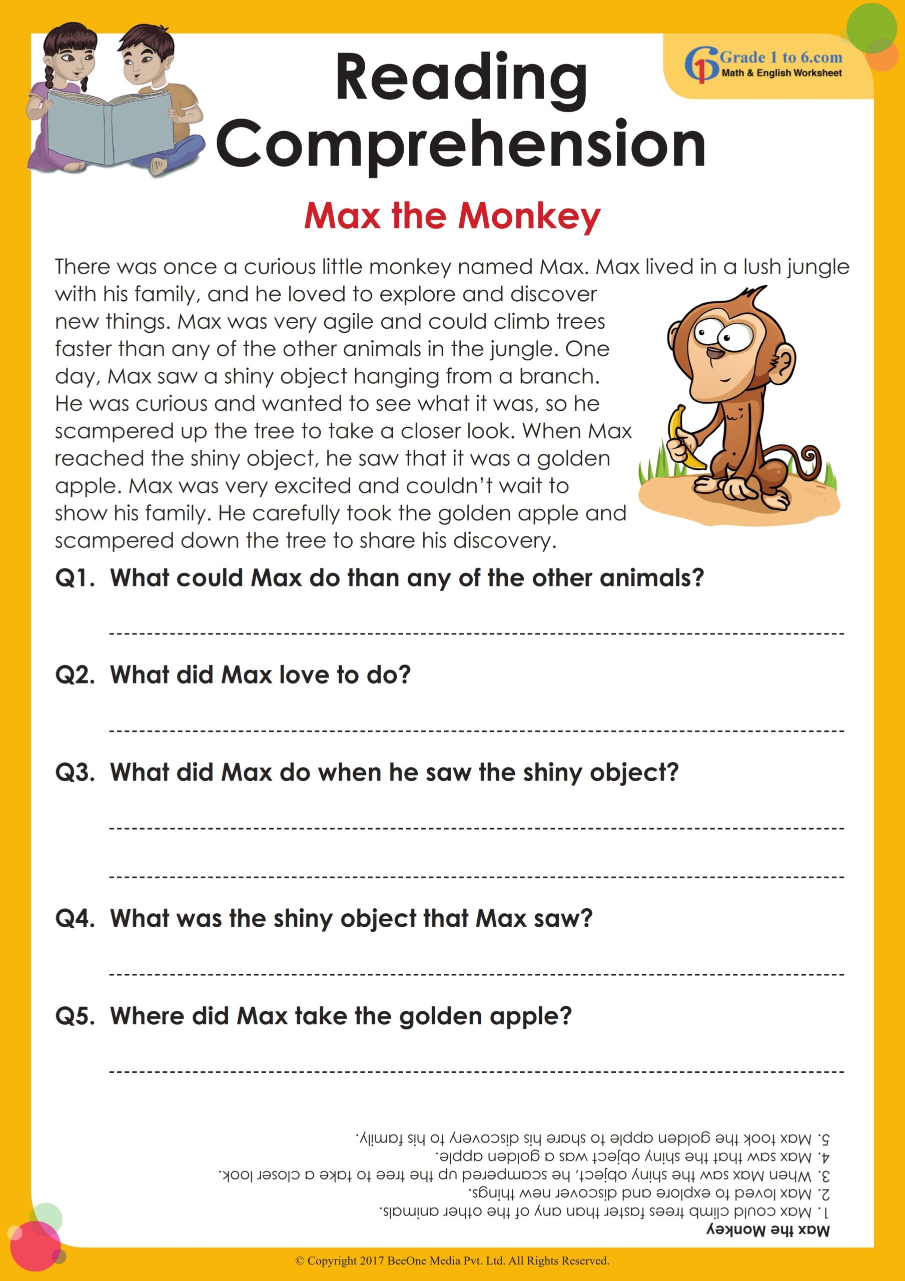 Free Worksheets English Reading Comprehension