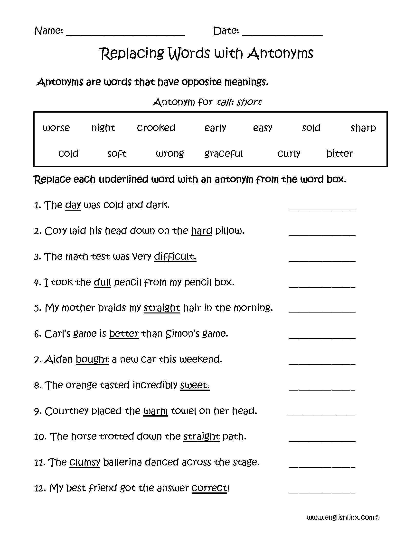 Englishlinx Antonyms Worksheets