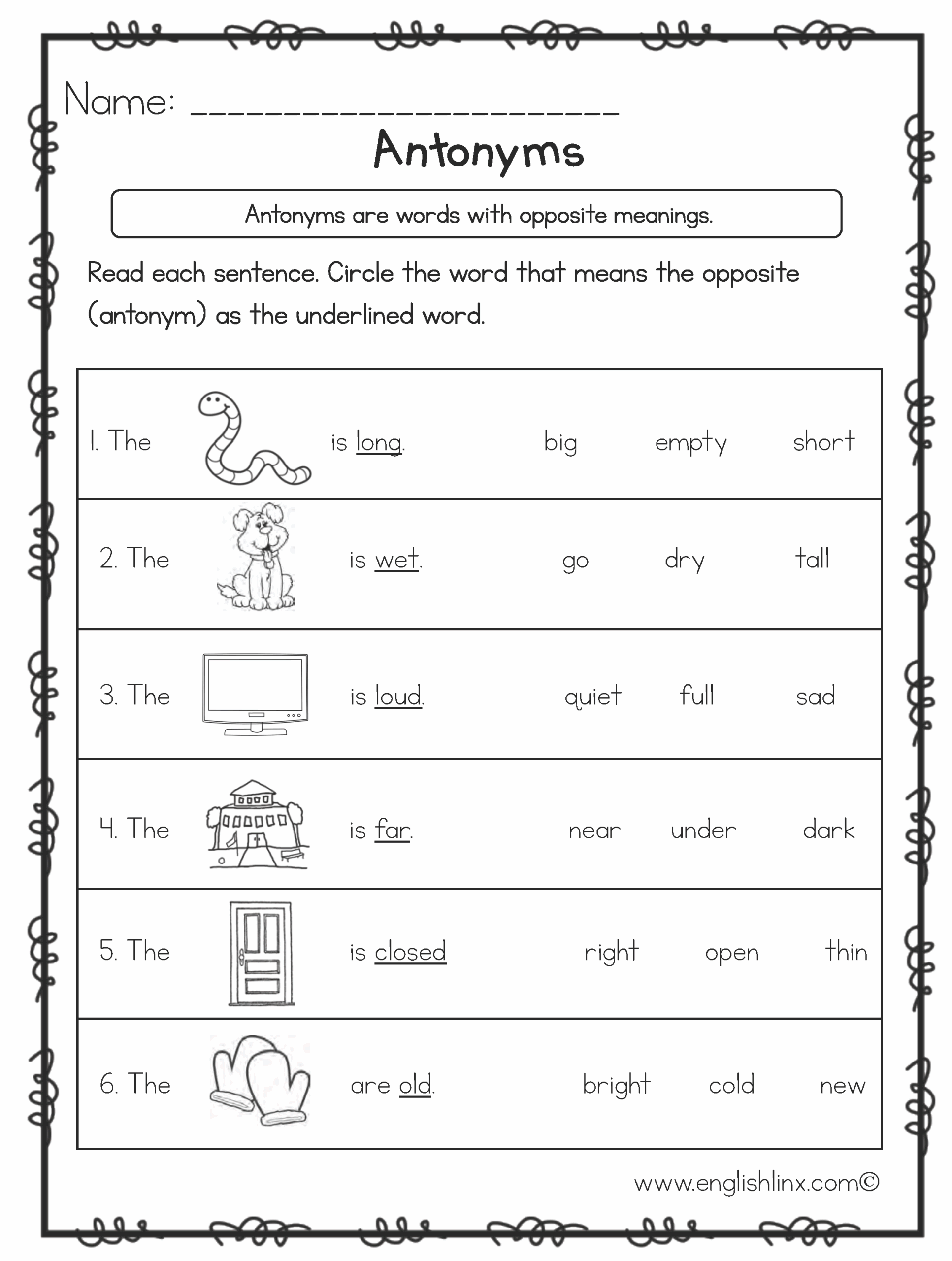 Englishlinx Antonyms Worksheets