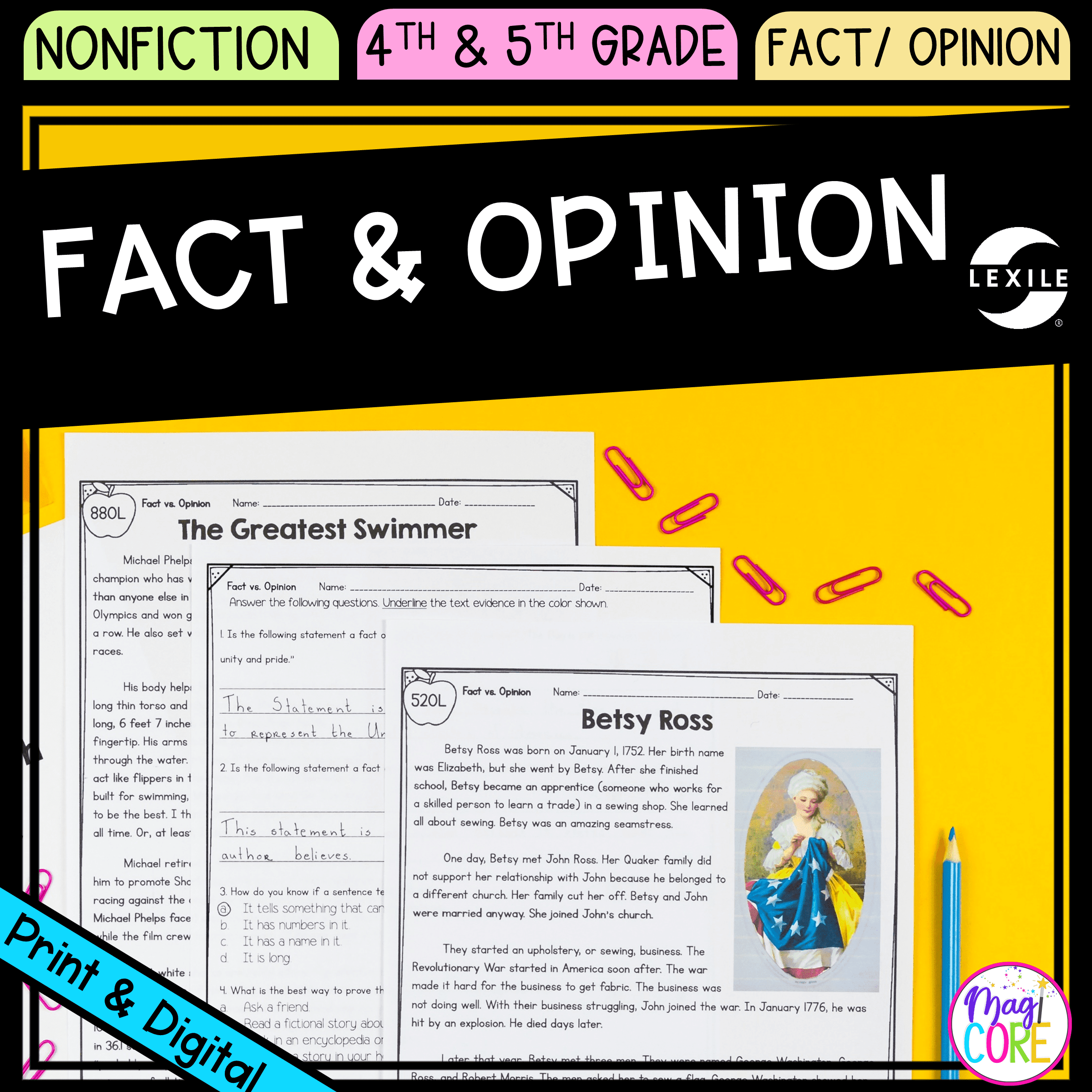 Fact Opinion 4th 5th Grade Reading Comprehension Passages Unit MagiCore