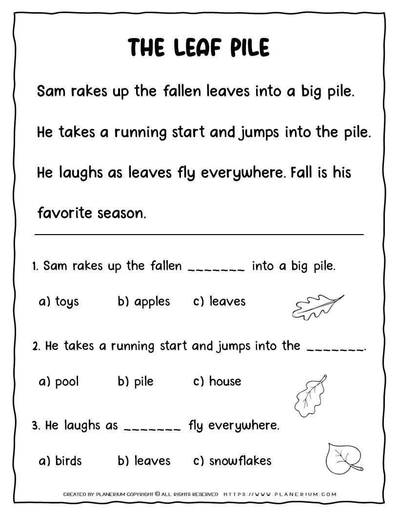 Fall Reading Comprehension Worksheets 4Th Grade