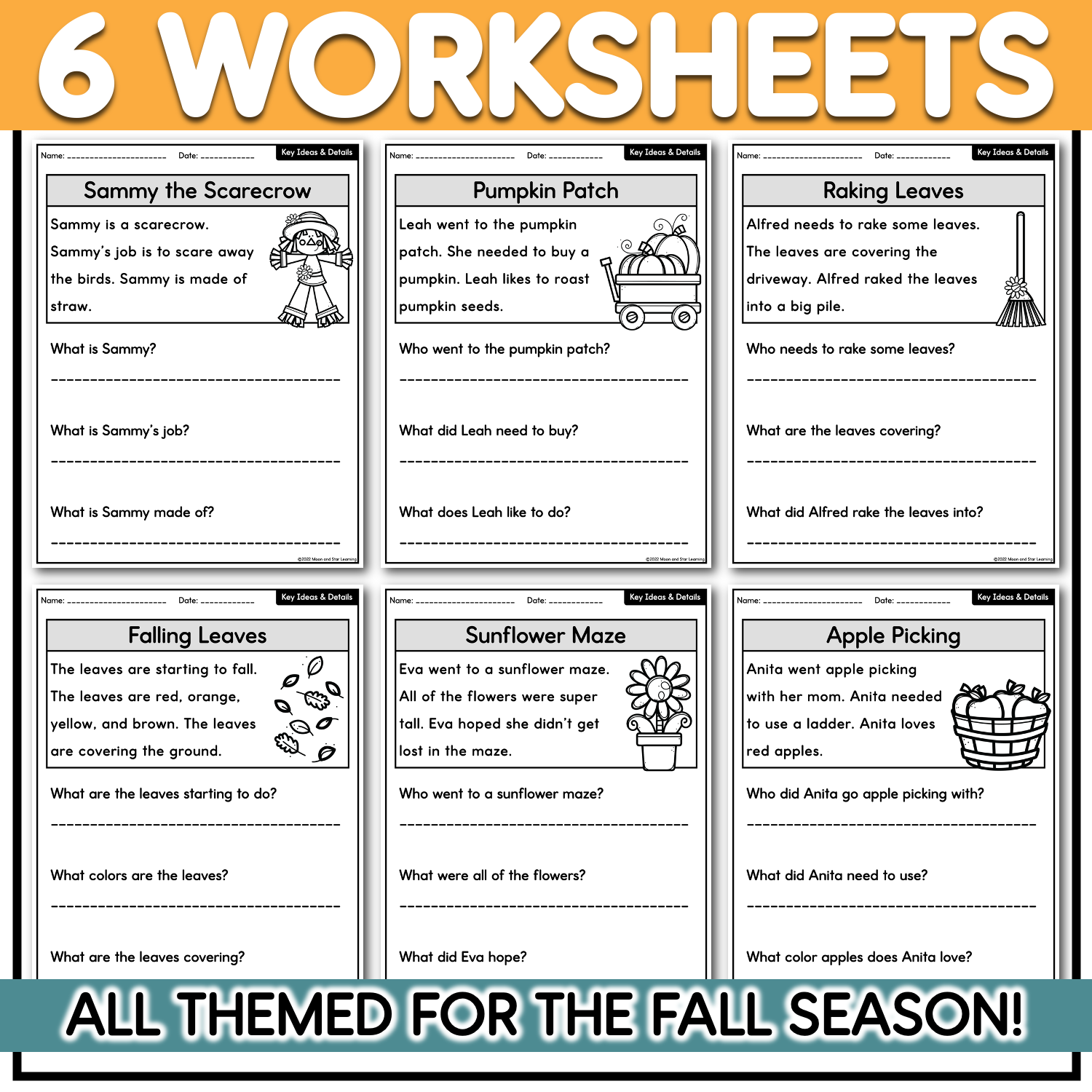 Fall Reading Comprehension Worksheet For Kindergarten